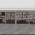 Chinese Traditional Wooden Display Shelves With Antique Vases Porcelain And Decorative Items