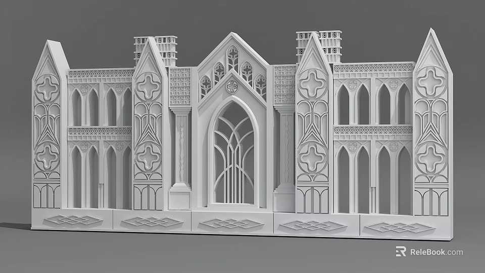 Gothic Architectural Carvings On Historic Building Facade 3d model 