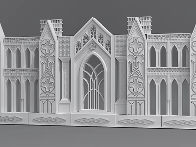 Gothic Architectural Carvings On Historic Building Facade 3d model