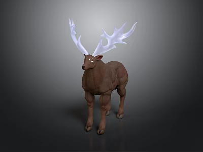 Brown Deer With Large White Antlers Standing On Dark Background 3d model