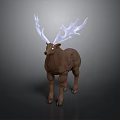 Brown Deer With Large White Antlers Standing On Dark Background