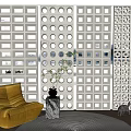 Cement brick partition cream wind prefabricated hollow cement brick screen tile hollow brick lazy sofa 3d model