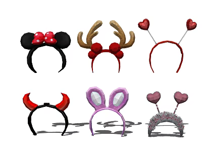 Fashion Jewelry Headbands With Minnie Ears Deer Horns Heart Devil And Bunny Designs 3d model