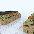Supermarket Grocery Fresh Produce Display With Fruits Vegetables On Wooden Shelves