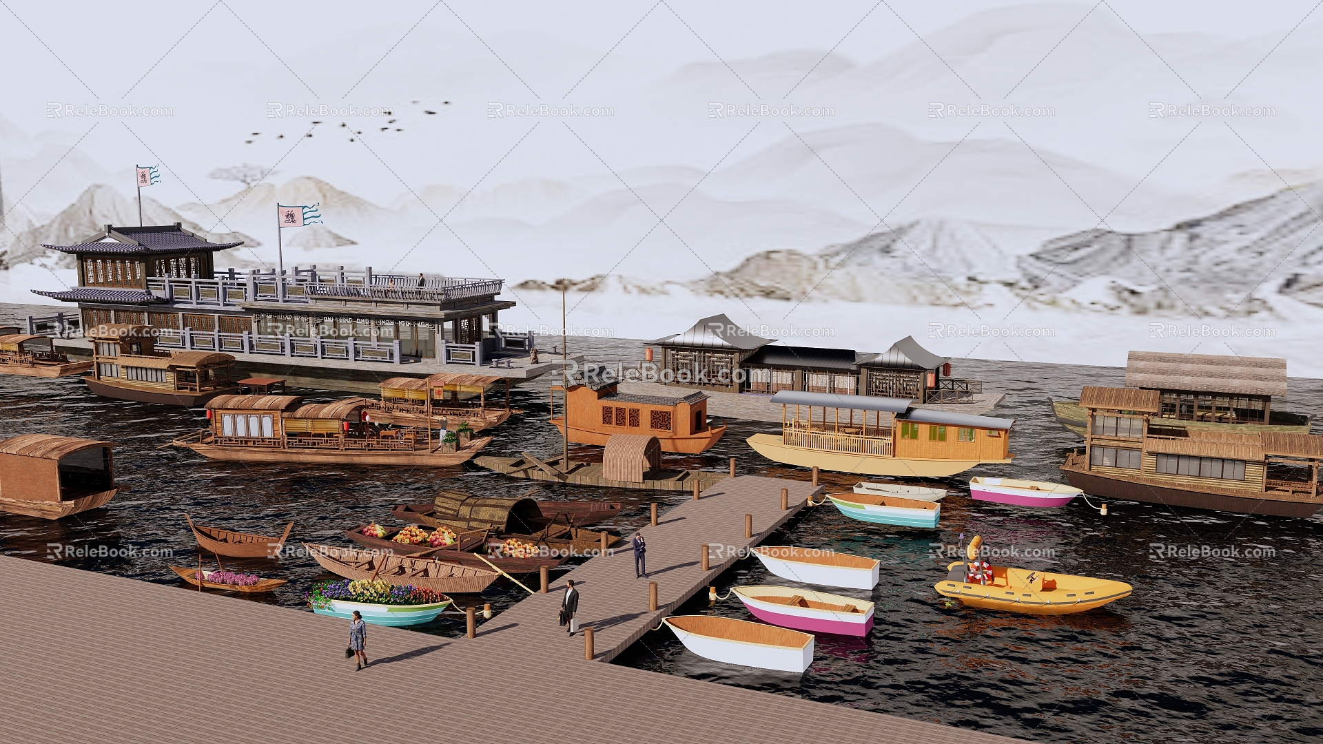 Chinese wooden boat 3d model