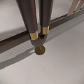 Modern Room Divider With Black Metal Frame Brown Slatted Design And Brass Accents