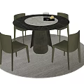 Modern Round Dining Table Set with Marble Top Gray Chairs and Area Rug