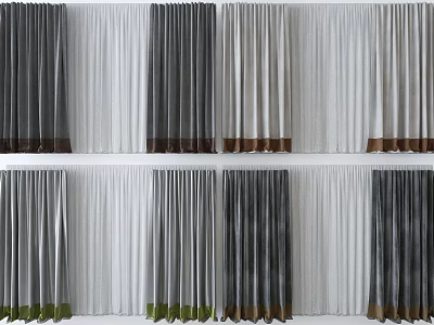 Modern Window Curtains With Gray White And Colored Bottom Trim For Home Decor 3d model