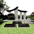 Traditional Courtyard Entrance With Decorative Gate Stone Pillars Pathway And Greenery