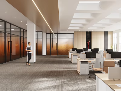 Modern Public Office Space With Open Workstations Glass Partitions And Natural Light 3d model