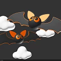 Black Bat Shaped Cookies With Orange Ears Eyes And White Cloud Decorations