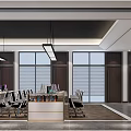 Modern Conference Room Interior Design With Long Table Leather Chairs And Projector Screen 3d model