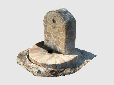 Traditional Stone Well With Arched Top Circular Brick Well Mouth And Stone Blocks 3d model