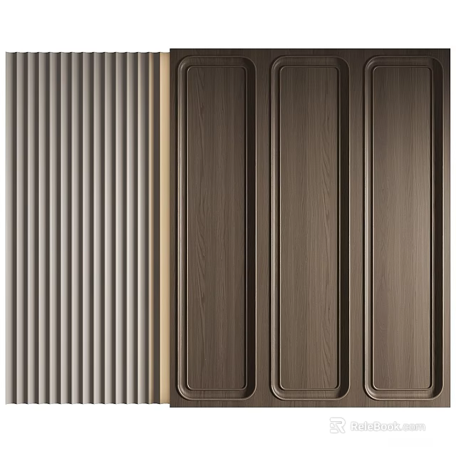 Modern Background Wall Design With Vertical Striped Texture And Dark Wooden Panels 3d model 