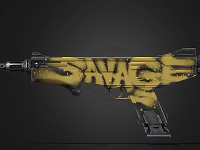 Modern Submachine Gun With Yellow SAVAGE Graphic Design And Black Frame 3d model
