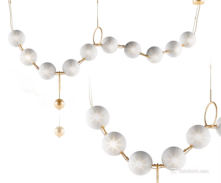 Modern Chandelier With White Spherical Shades And Golden Metal Frame For Elegant Contemporary Home Decor 3d model 
