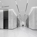 Modern Front Desk Reception Area With Marble Walls Circular Ceiling And Green Plant