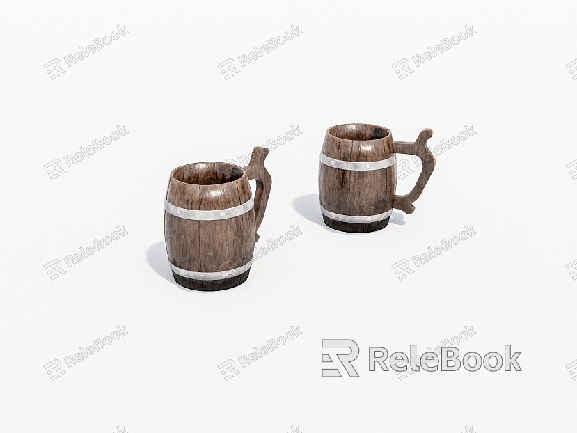 Old wooden water mug beer mug model