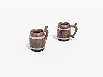 Old wooden water mug beer mug 3d model