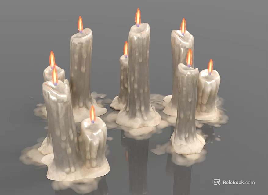 Burning Multiple Candle Lamps with Melted Wax Decorative for Home Ambience 3d model 