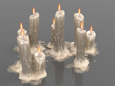 Burning Multiple Candle Lamps with Melted Wax Decorative for Home Ambience 3d model