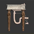 Elegant Marble Vanity With Brass Faucet And Wooden Carved Legs