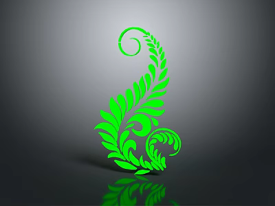 Green Fern Plant With Spiral Leaves And Curled Decorative Design On Gray Background With Reflection 3d model