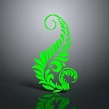 Green Fern Plant With Spiral Leaves And Curled Decorative Design On Gray Background With Reflection