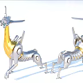 Futuristic Silver Gold Mechanical Creatures With Winged Robot Design And Detailed Structure