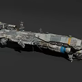 Weathered Sci Fi Battle Cruiser With Armored Hull And Engine Modules 3d model