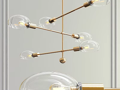 Modern Golden Metal Frame Chandelier with Transparent Glass Shades and LED Bulbs 3d model