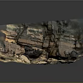 Layered Rocky Terrain Model with Colorful Stratified Textures and Eroded Surface Features