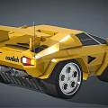 Yellow Low Poly Style Sports Car With Large Wheels And Rear Spoiler