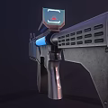 Futuristic Assault Rifle with Blue Glowing Strips and Modern Tactical Sci Fi Design