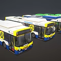 Modern City Buses In Blue Yellow White Colors With Streamlined Fleet Design