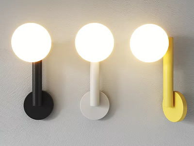 Modern Round Wall Lamps in Black White Yellow Colors Mounted on Wall 3d model