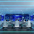 Advanced Control Room Featuring Multiple Monitor Screens Control Desks Digital Interfaces And Ergonomic Chairs