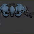 Blue Robot Character With Horns And Armor Standing Pose Holding Weapon In Game Anime Design