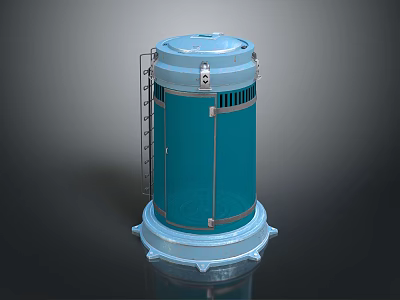 Practical Blue Cylindrical Storage Container With Metal Ladder And Top Lid 3d model
