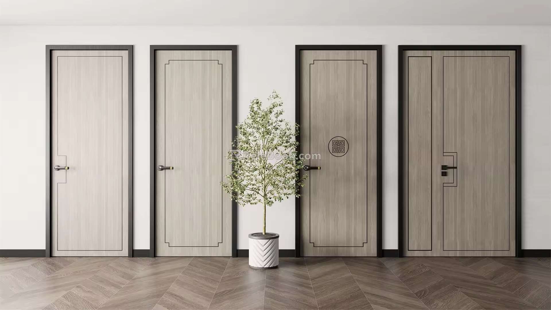 New Chinese Style Flat Door Single Door 3d model