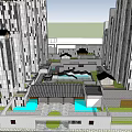 Modern Urban High Rise Residential Buildings With Central Courtyard Green Spaces And Water Features