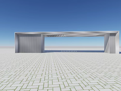 Modern Metallic Security Booth With Geometric Structure Blue Sky And Paved Ground 3d model