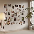 Stylish Photo Wall Decor In Cozy Interior With Tripod Lamp Potted Plant And Window Blinds
