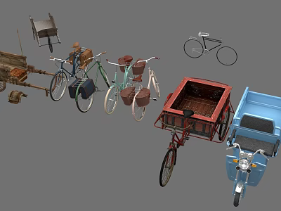 Vintage and Modern Bicycles Tricycles and Carts Assorted Transportation 3d model