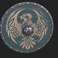 Round Wooden Shield with Eagle Design and Metal Rim Central Boss