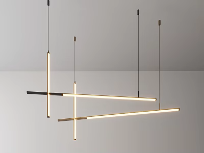 Modern Geometric Linear Pendant Lights with Sleek Metal Frames and Illuminated Bars for Interior Lighting 3d model