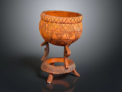 Wooden Decorative Ornament Set with Intricate Carved Patterns and Stand Base 3d model