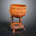 Wooden Decorative Ornament Set with Intricate Carved Patterns and Stand Base
