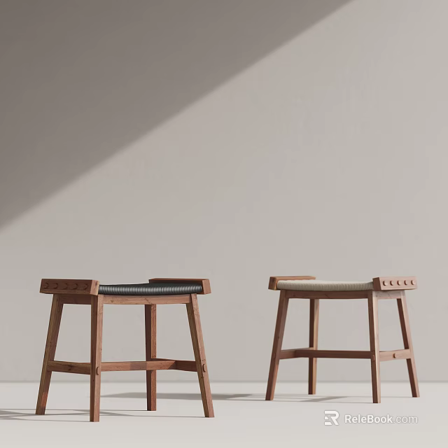 Modern Minimalist Wooden Stools With Cushioned Seats And Natural Wood Finish 3d model 