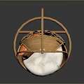 Handwoven Rattan Hanging Chair With Egg Shaped Design White Cushion And Decorative Pillow